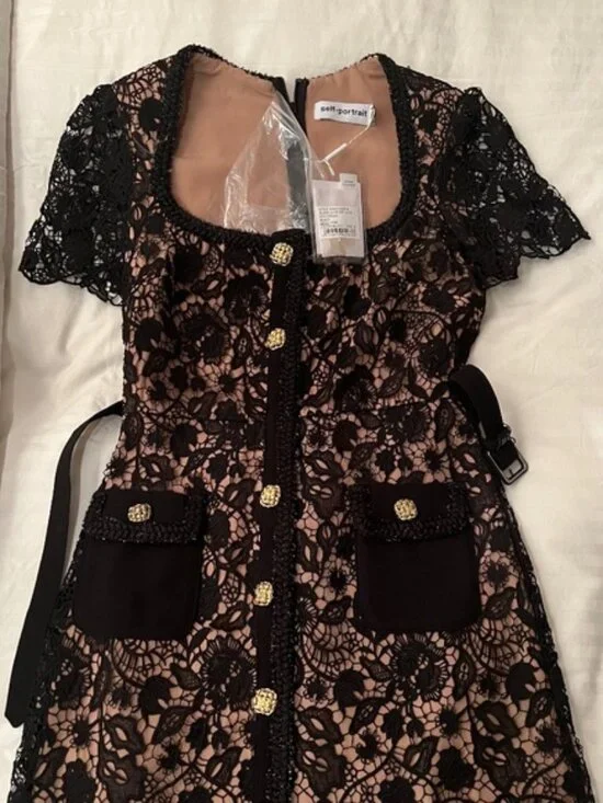 NEW SELF-PORTRAIT embellished belted guipure lace mini dress - Picture 1 of 4
